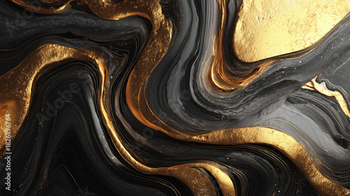 Luxury Black Marble and Molten Gold Abstract Background