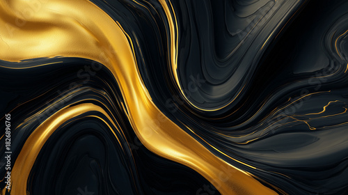 Luxury Black Marble and Molten Gold Abstract Background