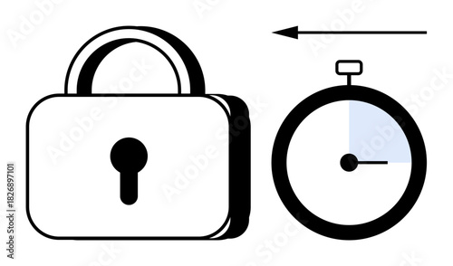 Secure access concept. Secure access by a lock and timer, emphasizing time-limited authorization. Secure data and system protection in modern time-based authentication methods. Ideal