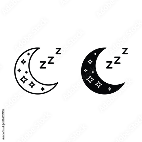 Stylized crescent moon icons with stars and zzz symbols for sleep and night