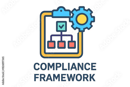 Compliance framework illustration with gear and checklist design compliance framework chart