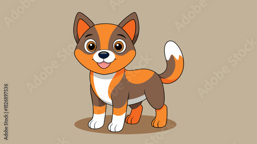 Cute cartoon dog with orange and brown fur standing