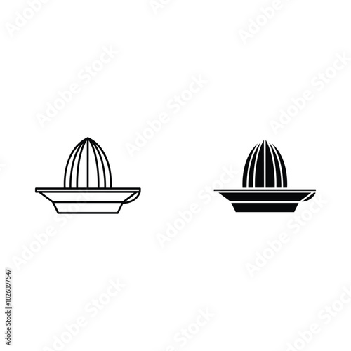 Simple line art and silhouette of a citrus juicer on a white background