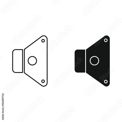 Two speaker icons one outlined and one solid black representing sound and audio