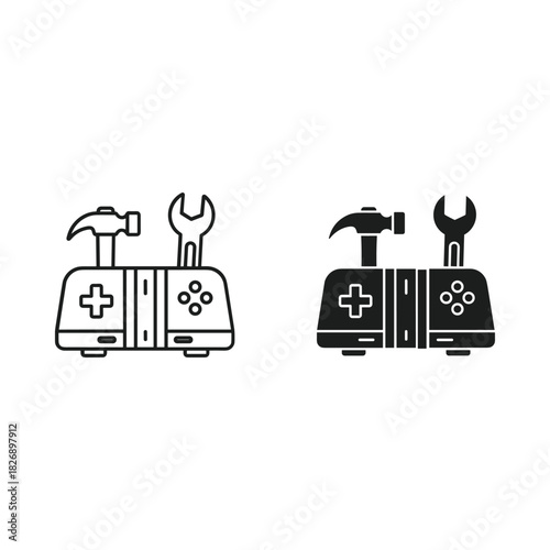 Video game controller with tools symbolizing game repair and customization