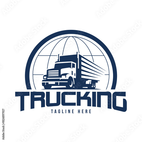 Global Trucking Logistics Emblem Icon design.. Perfect for freight forwarding industry, shipping business, or logistic industry, etc