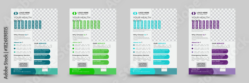 Simple Creative Corporate Business clinic Flyer design, 4 Color Variant, natural Shape, Layout.