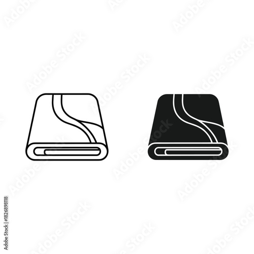 Two folded towels one outlined and one solid black icon representing clean laundry or spa items