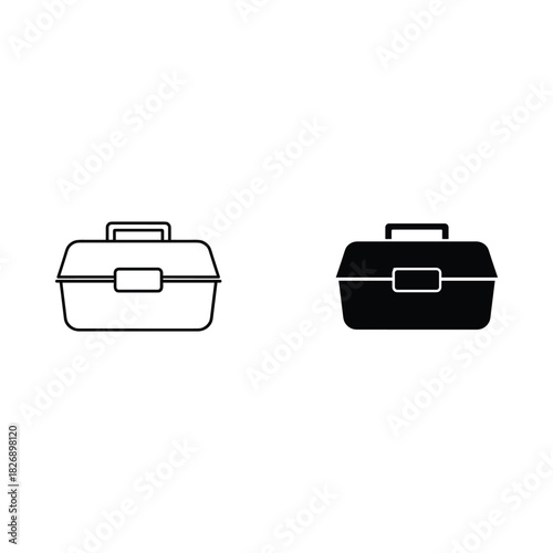 Iconic representation of a toolbox in outline and solid black silhouette