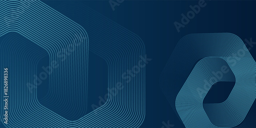 Abstract dark blue background with shining geometric lines. Modern shiny blue hexagon stripes pattern. Suitable for posters, banners, brochures, covers, pamphlets. Vector illustration, eps10.
