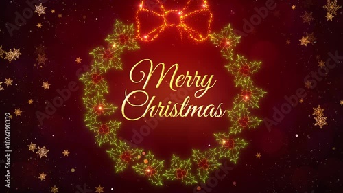 Merry Christmas Greetings Text Background Animation with Christmas Particles Elements and Glittering Snow