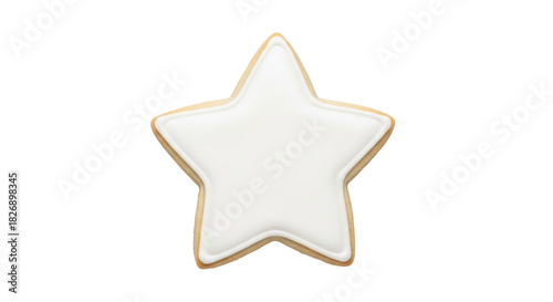Star shaped sugar cookie with white icing isolated PNG, festive treat for Christmas and holiday baking projects