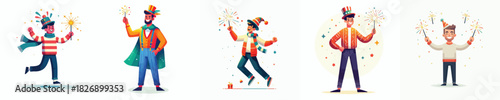 vector man playing fireworks new year celebration