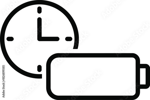 Outline icon depicting battery life, charge duration, and time remaining for electronic devices. a clear visual symbol of power usage efficiency.