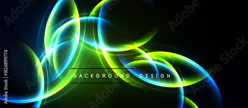 Abstract luminous curves, vibrant colors, dark background. Modern design elements create dynamic visual impact. Smooth gradients, flowing shapes.