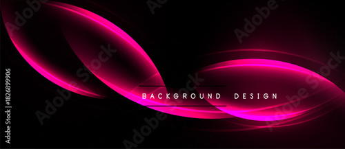 Abstract pink waves over black background. Smooth curves create dynamic, modern visual effect. Elegant design for digital projects.