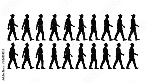 Marching uniformed silhouettes isolated on white background, Vector