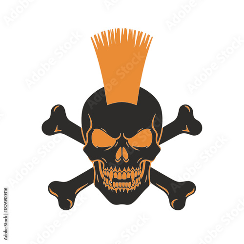 Punk Skull Mohawk Sticker Vector