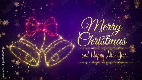Merry Christmas Greetings Text Background Animation with Christmas Particles Elements and Glittering Snow