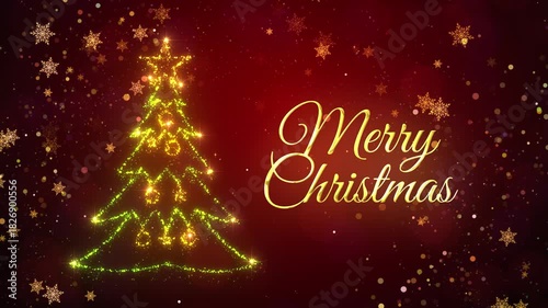 Merry Christmas Greetings Text Background Animation with Christmas Particles Elements and Glittering Snow