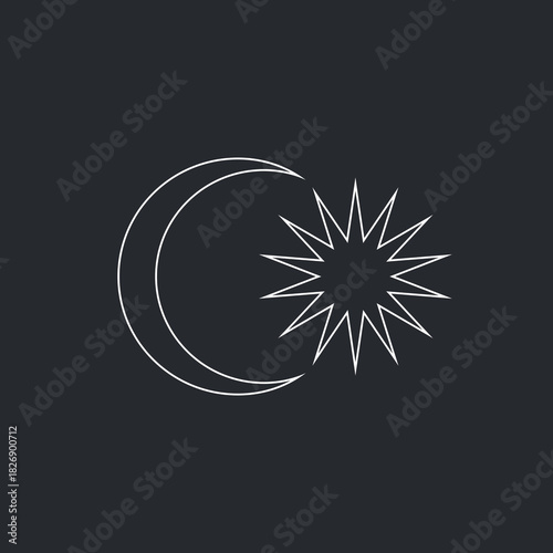 Malaysian Crescent and Star or Bintang Persekutuan outline transparent white emblem. Malaysia flag element