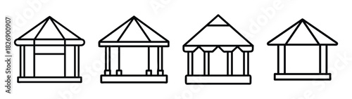 Vector illustration of decorative lantern set, line art drawing of hanging lanterns, black outline