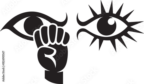 Human rights protest solidarity fist eye conspiracy control theory all seeing