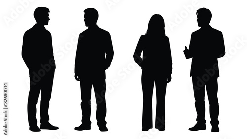 Four diverse people silhouettes isolated on white background, Vector