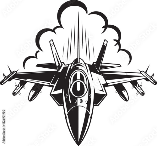 Modern fighter jet plane in monochrome style representing aviation aerospace airforce