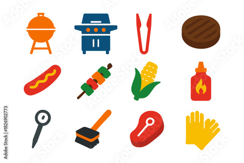 Colorful flat barbecue icons collection for grilling season