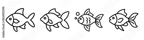 Four cute fish swimming together coloring page for kids and adults simple drawing outline art