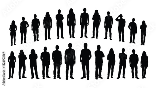 Diverse group of people silhouettes isolated on white background, Vector