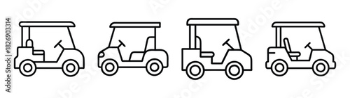 Golf cart vector outline illustration set, golf carts clip art, golf buggy line drawing images