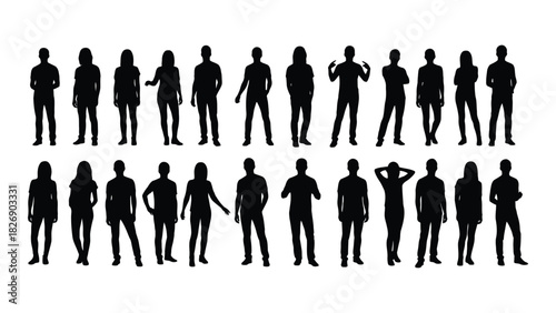 Diverse group of people silhouettes isolated on white background, Vector