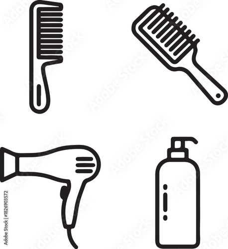 set of hair combs and brushes isolated tools