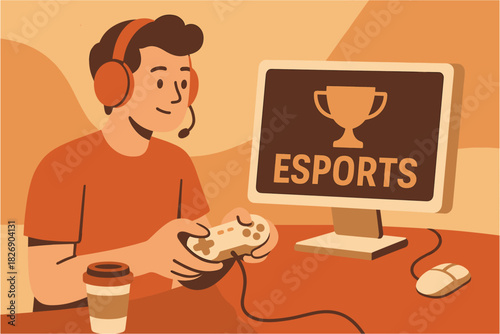 Gamer enthusiast engaged in esports championship with headset