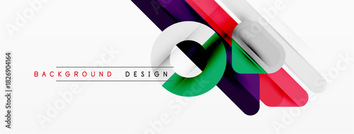 Abstract geometric shapes overlap, creating dynamic colorful design. White background emphasizes vibrant lines, curves, modern aesthetic.