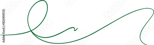 A fluid and graceful green signature-style flourish drawn as a single continuous line. This abstract vector element is an elegant, untitled stroke perfect for graphic design and calligraphic accents