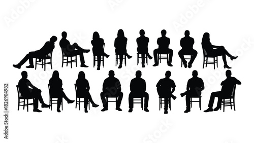 People sitting silhouettes in various poses isolated on white background, Vector