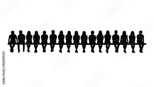 Group of people sitting silhouette isolated on white background, Vector