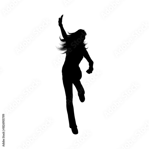 Silhouette of a Determined Woman: A black silhouette of a confident woman confidently reaching up towards a bright future. A dynamic pose, highlighting her determination.