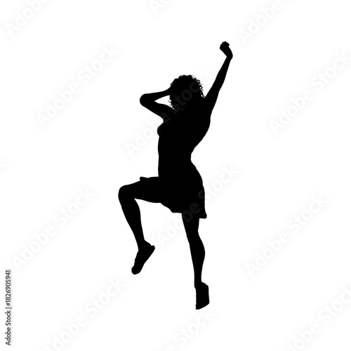 Dancing silhouette of a woman: A captivating silhouette of a woman in motion, arms raised in a dynamic pose, expressing a sense of rhythm and elegance, embodies a spirit of dance and joy.
