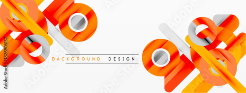 Abstract design features orange, yellow ribbons. Modern style, clean lines, simple shapes create dynamic visual effect. Background suitable for presentations.