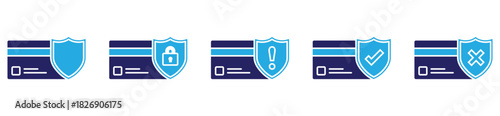 Financial protection icon collection with shield and credit card symbols, designed for secure transaction concepts and digital banking interfaces.