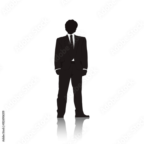 Silhouette of a Confident Leader: A distinguished silhouette of a formally dressed business person, embodying professionalism and authority, stands against a clean backdrop.