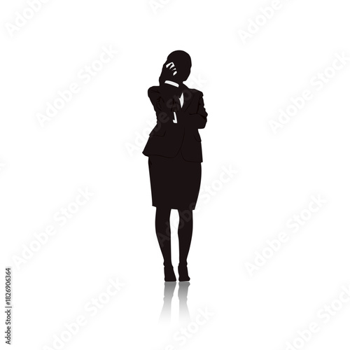 Shadowed Silhouette: A sharply defined, black silhouette of a confident businessperson, poised in a professional stance while engaging in a crucial phone call, reflecting an air of focused dedication.
