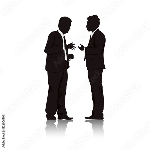 Business Dialogue Silhouette: Two professionals engage in a focused business conversation, their silhouettes against a clean background, suggesting collaboration, negotiation, or strategic discussion.