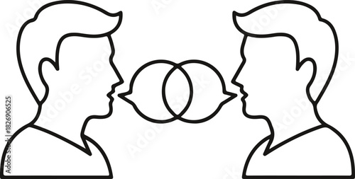 Two human profiles communicating with overlapping speech bubbles concept