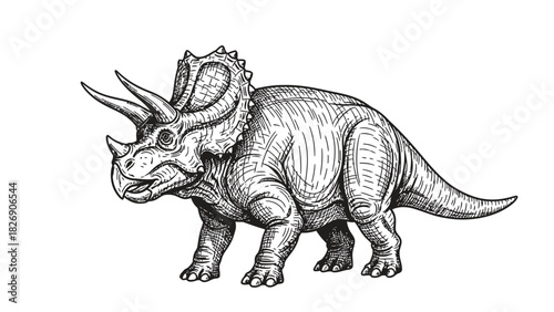 Hand-drawn Sketch of a Majestic Triceratops Dinosaur