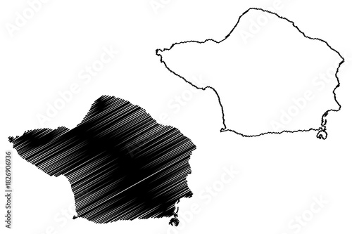 Faial island (Azores Archipelago, Portugal, Portuguese Republic) map vector illustration, scribble sketch Ilha Azul, Fayal or Blue Island map